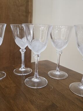 Set 5 Cristal D'Arques Florence Wine Lead Crystal Glass Set 6.75" Frosted Petals